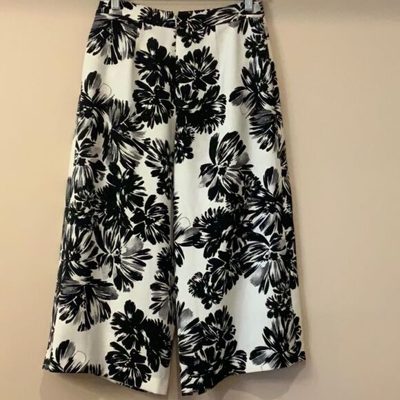 Rebecca Taylor Splashy Floral Culotte Black White Wide Leg 2 - Picture 7 of 12
